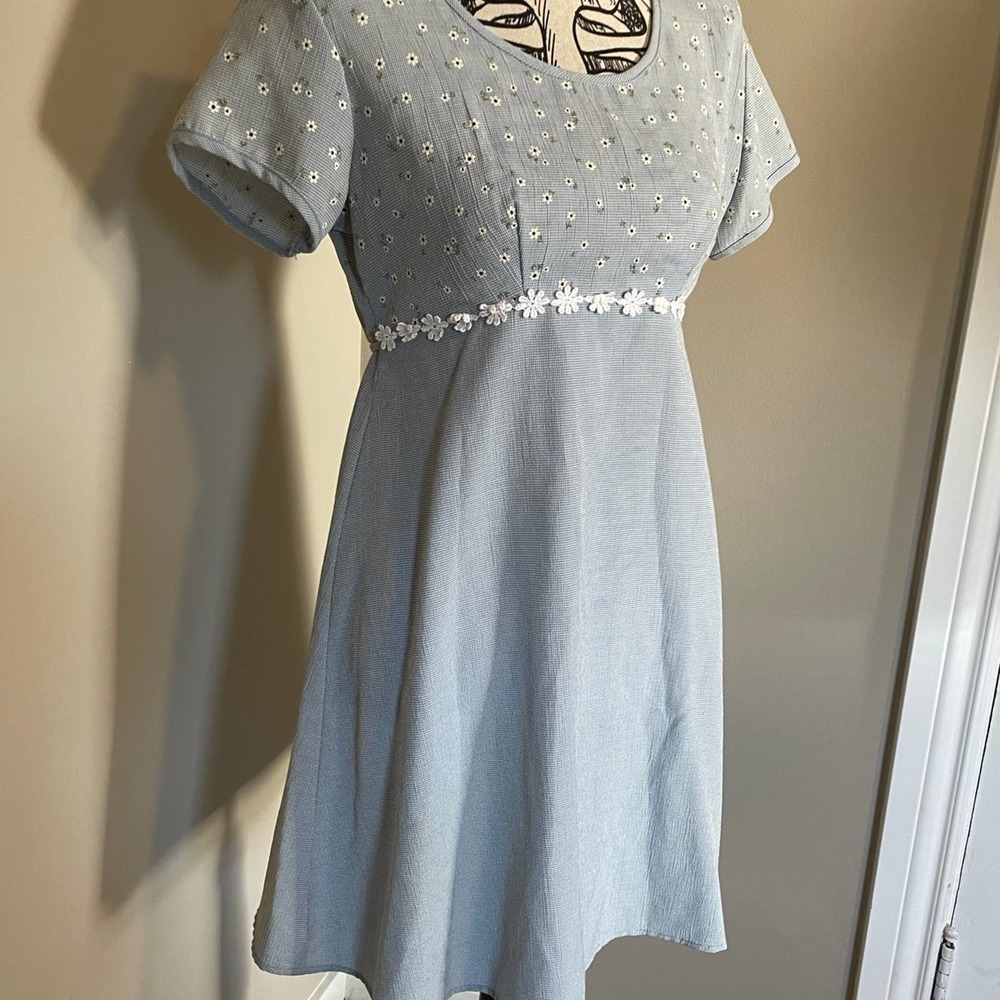 Light Blue Mini Dress with Embroidered Bodice - Picture 4 of 11